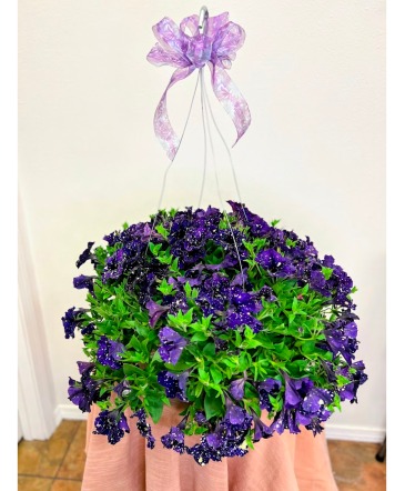 Purple Galaxy Petunia Hanging Basket in Fairview, OR | QUAD'S GARDEN - Home to Trinette's Floral