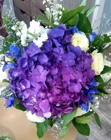 Purple Hydrangea with Blue Accent Wedding Bouquet