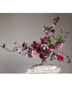 purple impressions made with silk flowers, fresh is deluxe