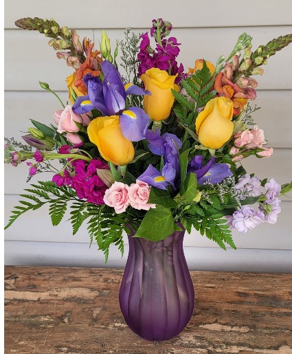 Purple iris passion Vase arrangement 