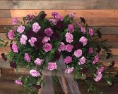 PURPLE MAJESTIC triple shades of purple carnations casket spray