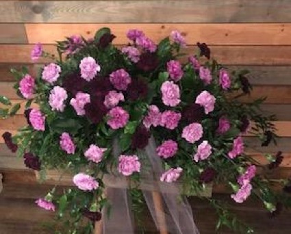 PURPLE MAJESTIC triple shades of purple carnations casket spray