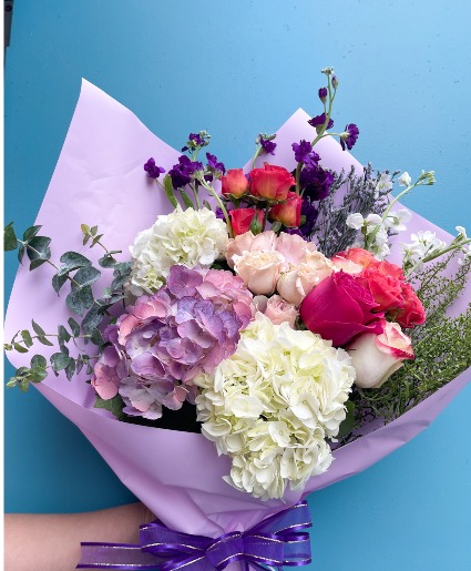 Purple Mixed Flower Wrap Bouquet