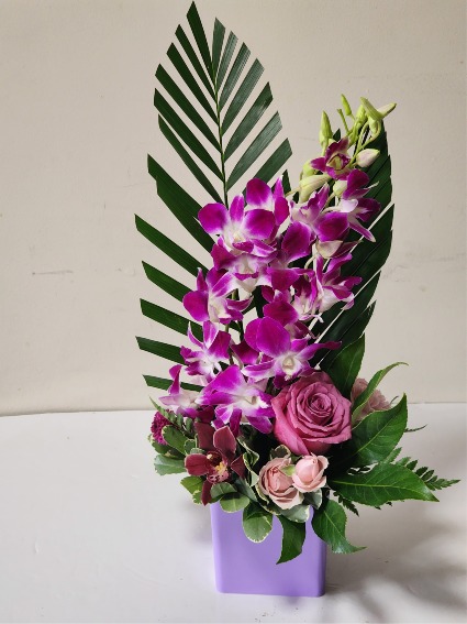 purple orchids arrangement