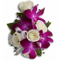 Purple Orchids & White Roses Corsage 