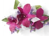 Purple Orchids with Sheer Ribbon & Rhinestones  