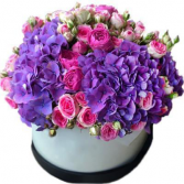 Purple passion Hydrangea And Rose Hat box.  in Ozone Park, New York | Heavenly Florist