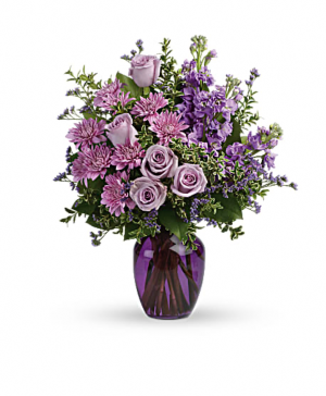 Purple Passion Mixed Vase Arrangement of Purples and Lavenders.
