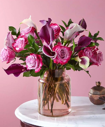 Purple Prose Bouquet In Blush Vase