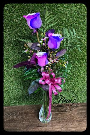 Purple triple rose bud vase 