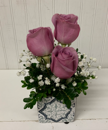 Purple Rose Trio in Geometric Keepsake