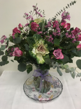 Purple Roses  Purple roses in a vase with wax flower 