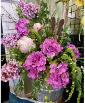 Purple Silk Home Arrangement Bucket 