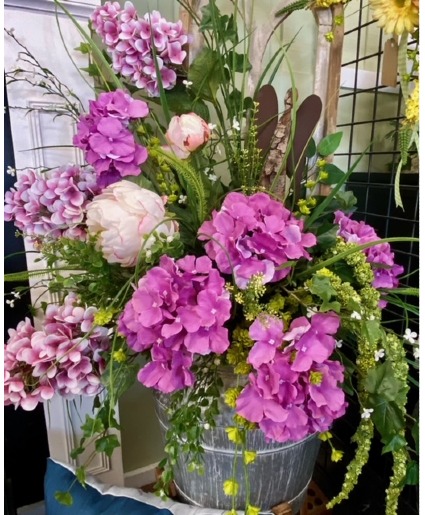 Purple Silk Home Arrangement Bucket 