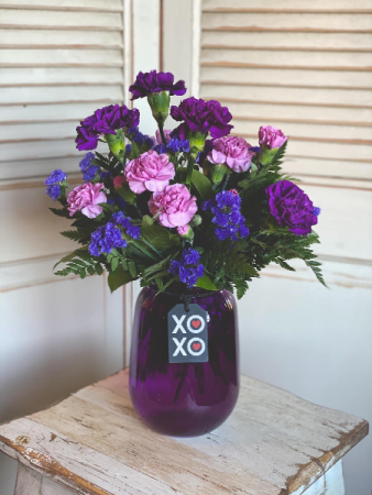 Purple Vase Carnation Arrangement Valentine's Day Special
