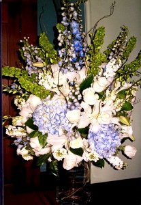 Purple & Blue Alter Arrangement Wedding Flowers