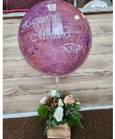 Purples and Reds Hot Air Balloon  Fresh flower arrangement with bubble balloon 