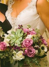 Purple,white and green with succulents and anemone Bridal bouquet