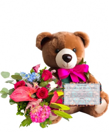 3 Month Floral Subscription w/ Purrfection Bear  in Laurel, MD | The Blooming Bohemian