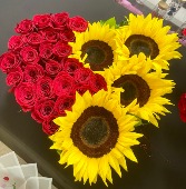 R22: Heart Wood Box with sunflowers and roses 