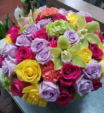 Radiance Roses and Orchids Vase Arrangement