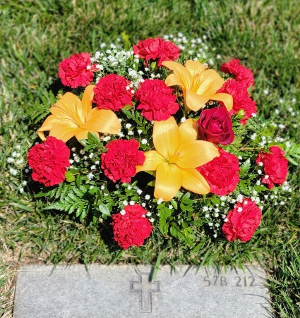 Radiant Dozen, Rose & Liles Gravesite Arrangement Grave Site Flowers 
