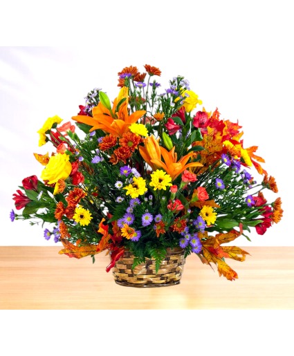 Radiant: Fall Colored  Basket Arrangement