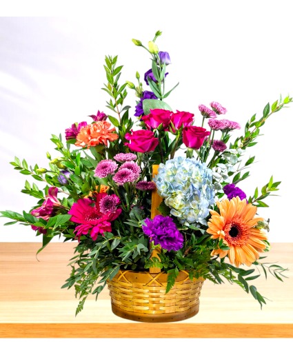 Radiant: Pink and Purple Basket Arrangement