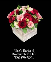 Radiant Rustic Roses  Fresh cut flowers in a lined wooden box 