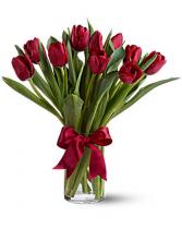 Radiantly Red Tulips Vase Arrangement