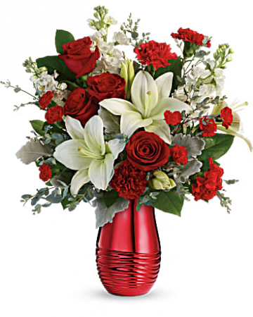 Radiantly Rouge Bouquet Vased Arrangement