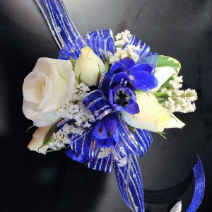 blue wrist corsage