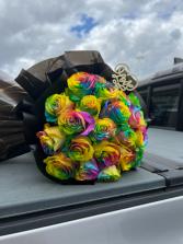 Rainbow Bouquet  Wrapped Flowers 
