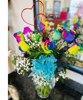 Rainbow dozen roses  