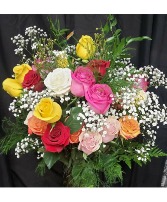 Rainbow of Roses Arrangement 12 Vase Arrangement  in Florence, Mississippi | Posh Butterfly Floral & Gifts