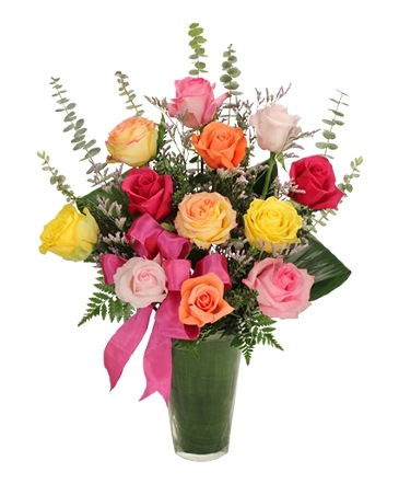 Rainbow of Roses Arrangement in Ashburn, VA | A Country Flower Shop