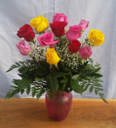Rainbow of Roses Vase Arrangement in Rockford, Illinois | Pepper Creek