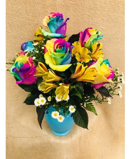 Rainbow Rose Fun Fresh Rose Arrangement