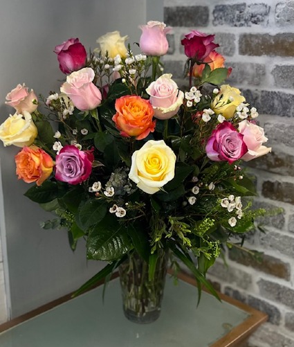 Rainbow Rose  Vase Arrangement