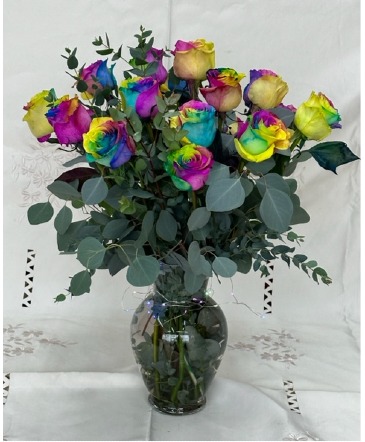 Rainbow Rose Vase Arrangement roses in Wantagh, NY | Numa's Florist