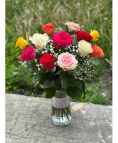 Rainbow rose vase  vase arrangement 