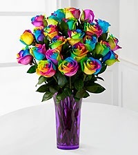 Rainbow Roses (6) (12) (24) Vase Arrangement