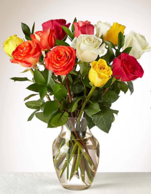 Rainbow Roses Dozen mixed color roses