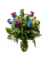 Rainbow Roses Dozen Roses Arrangement