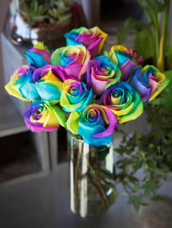Rainbow Roses flower arrangement