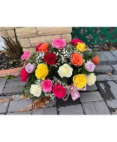 Rainbow Roses in Basket Roses