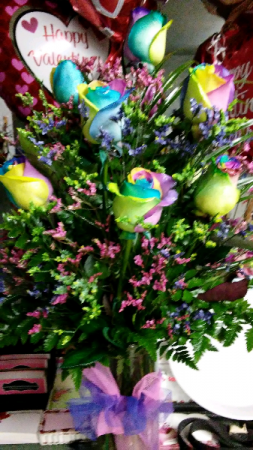 0NE DOZEN RAINBOW ROSES