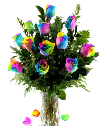 Rainbow Roses Vase Arrangement in Ladson, SC | THE BIRDS NEST FLORAL & GIFTS