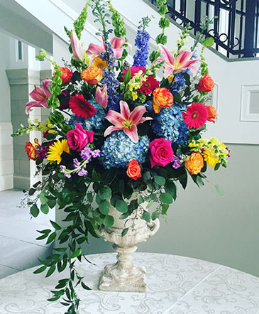 Rainbow Sunshine Table Arrangement in Fort Mill, SC | SOUTHERN BLOSSOM FLORIST