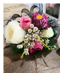 Ranunculus/Strawflower/Rose Corsage 